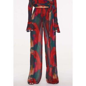 NEW Rat & Boa Roma Trouser (Sz M) Straight Wide Leg Sheer Abstract Floral